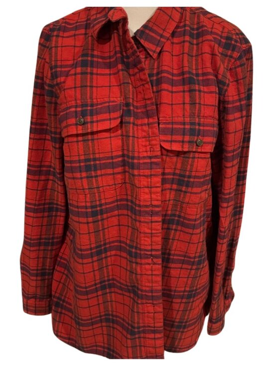 Madewell Tops - Madewell Flannel Ex-Boyfriend Shirt in Women's Large, Navy & Red Plaid